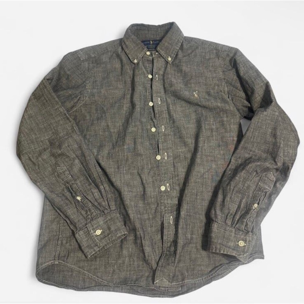 Ralph Lauren grey button up long sleeve shirt Size S  with flesh horse